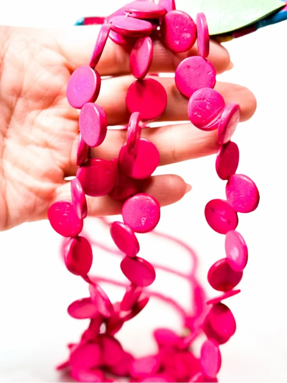 💕2/$30 Vintage Hand Painted Wooden Parrot Necklace Hot Pink Tropical Statement - Picture 7 of 8